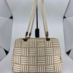 Vintage Magid Woven Straw Basketweave Shoulder Bag Cream Tan Rope Handles